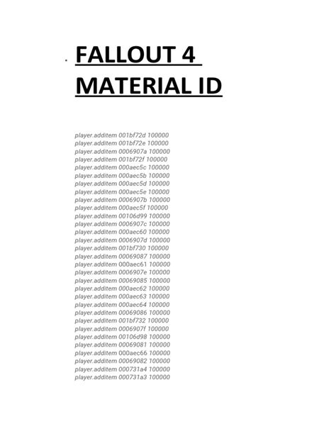 fallout 4 building materials|fallout 4 material id list.